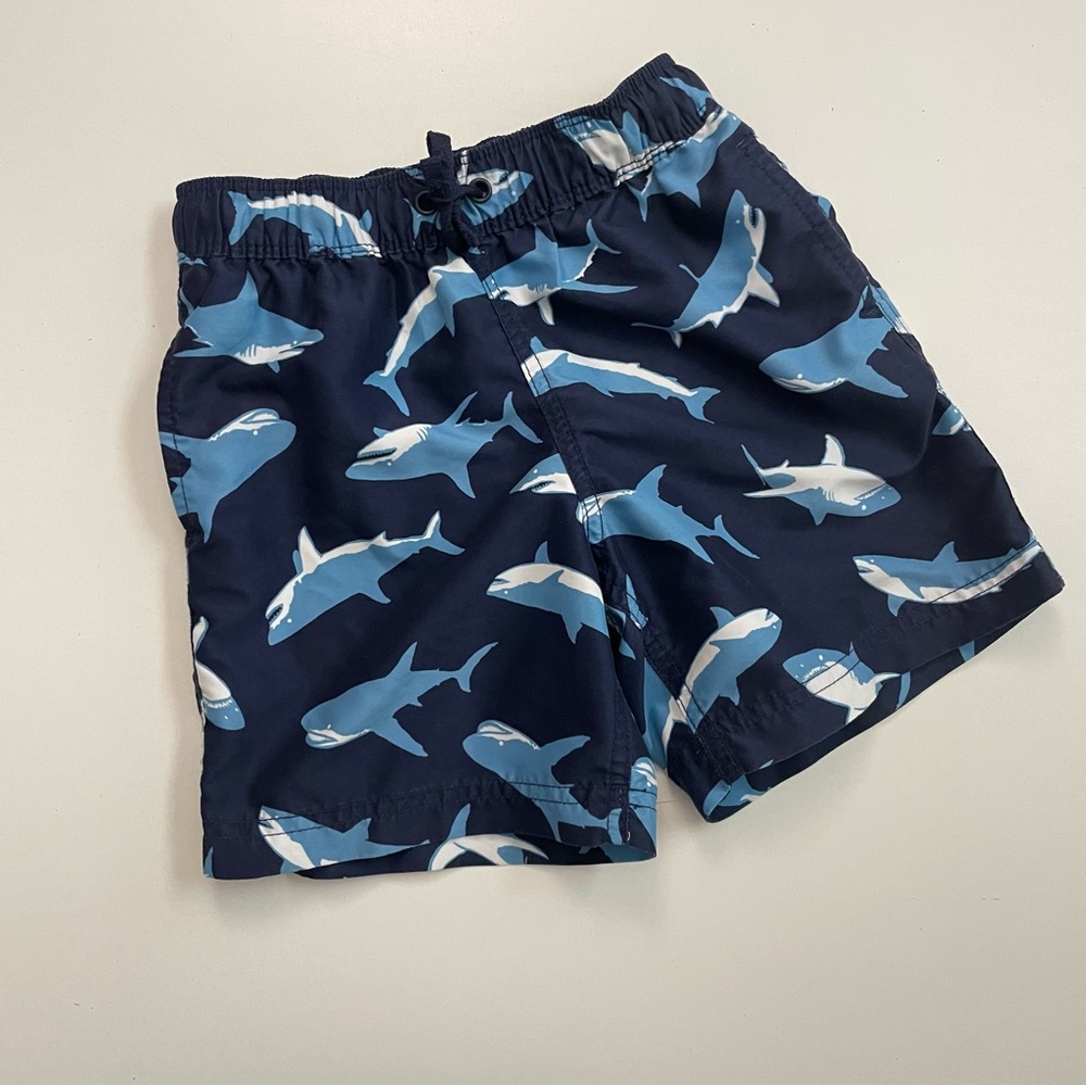 Hanna Andersson Swim Shorts Trunks Shark Print Liner Beach Pool Travel Blue